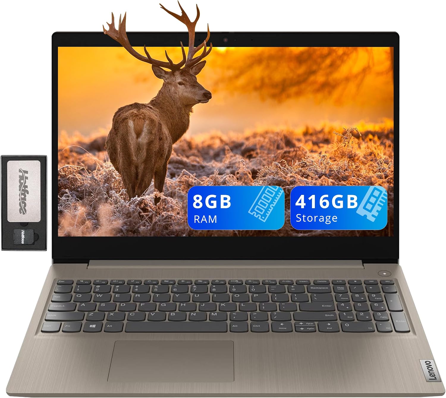 Lenovo Ideapad 3i 15.6' FHD Display Laptop, Intel i3-1115G4, 8GB RAM, 416GB Storage (256GB PCIe SSD + 160GB Docking Station Set), Intel UHD Graphics, Numeric Keypad, Webcam, Wi-Fi, Windows 11, Almond