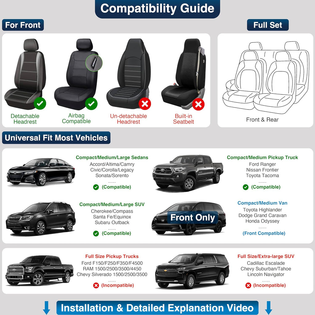 OASIS AUTO Car Seat Covers Full Set Premium Waterproof Faux Leather Cushion Universal Accessories Fit SUV Truck Sedan Automotive Vehicle Auto Interior Protector (OS-001 Brown)
