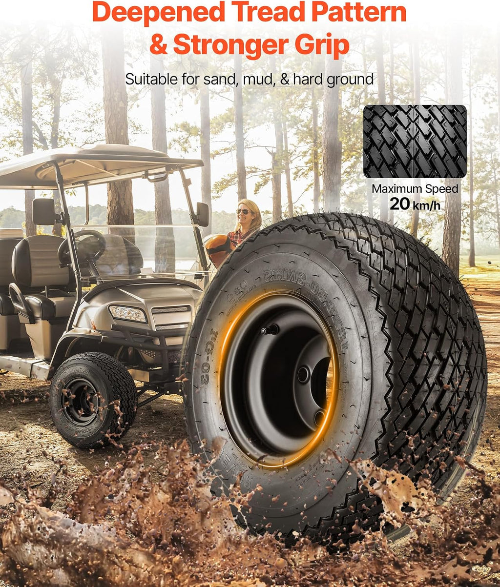 VEVOR Golf Cart Wheels, 8' 18x8.50-8 Black Steel Golf Cart Tires and Wheels Combo (Set of 4) Fit Club Car, EZGO, Yamaha, 4 Ply Rubber 4-Lug Lawn Mower Tires & Rims Assembly, 800 lbs Load, All-Terrain