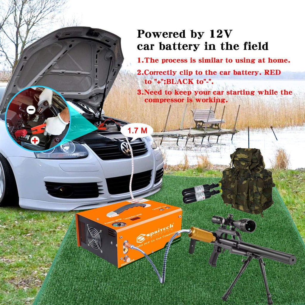 PCP Air Compressor,Auto-shutoff 4500Psi/30Mpa Oil/Water-Free Set-pressure Air Gun and Paintball Tank Pump with Water/Oil Separator,Built-in Power Adapter(110V AC or 12V Car Battery)
