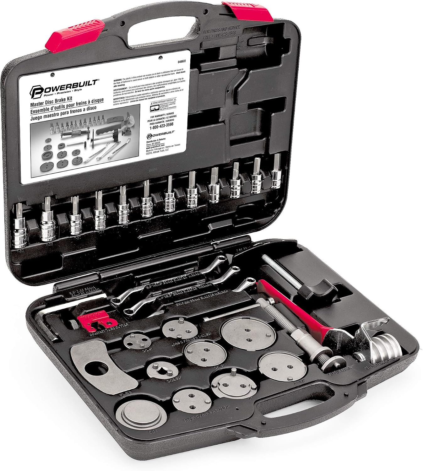 Powerbuilt Master Disc Brake Service Set, Vehicle Brake Caliper Wind Back Tool for Cars, Trucks, Piston Compression 30 Piece -648622
