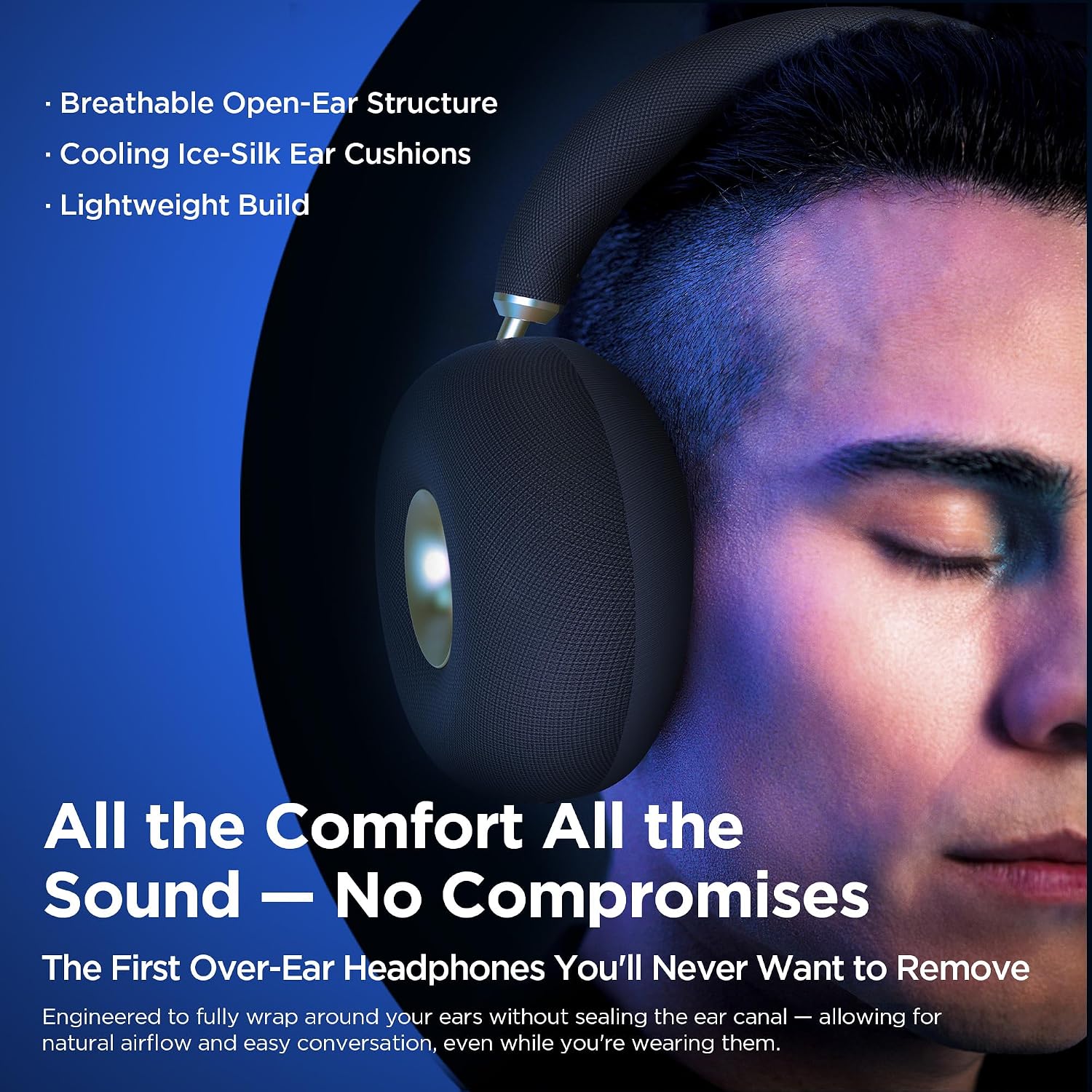 BUGANI AirCore Open-Ear Wireless Headphones: Bluetooth 5.3 Over-Ear Headset with Removable Noise-Canceling Ear Caps, Dual-Driver HiFi Sound, 27H Battery Life Comfortable Fit, Type-C Fast Charging