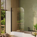 Bathtub Shower Screen 32 Inch W x 55 Inch H, Curved Splash Screen for Tub, 6mm Tempered Glass with Matte Black Aluminum Frame, Space-Saving Bathroom Upgrade