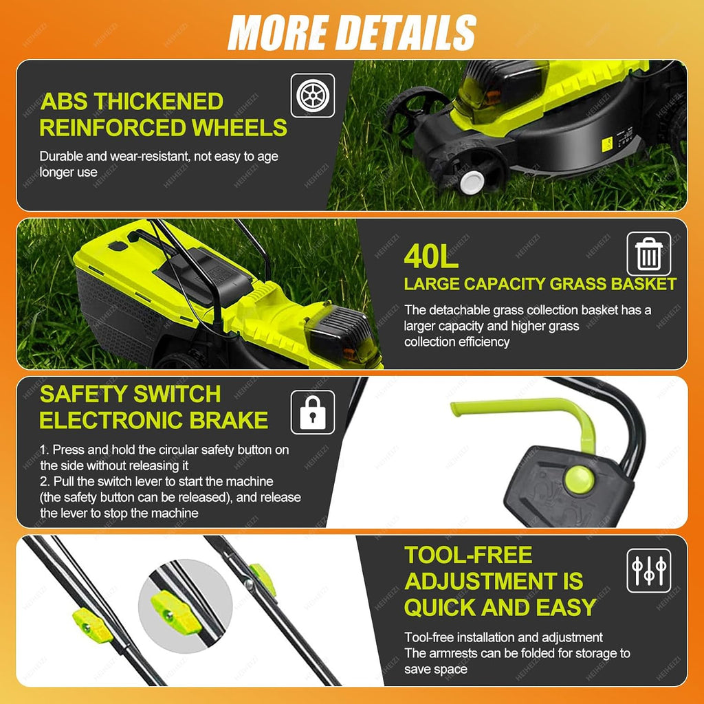 Self-Propelled Lawn Mower Cordless, 40V Brushless Electric Lawn Mower with 3-Position Cutting Height Adjustment, 4000mAh Lithium battery, for Lawns & Garden, 10.6 Gallon Grass Bag,2 batteries