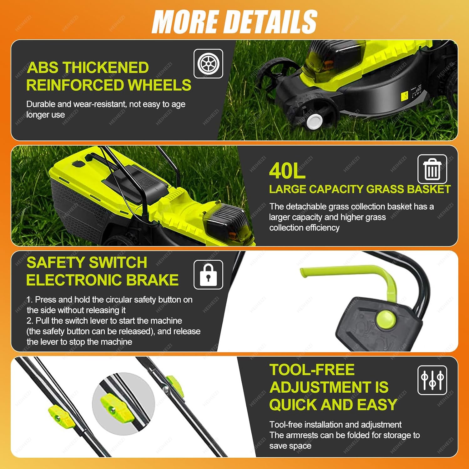 1600W Electric Lawn Mower for Yards,40V Self-Propelled Lawn Mower Cordless with 3-Position Height Adjustment,4.0Ah Lithium Battery,Lawn Dethatcher for Lawns & Garden,45Min Runtime,2 batteries