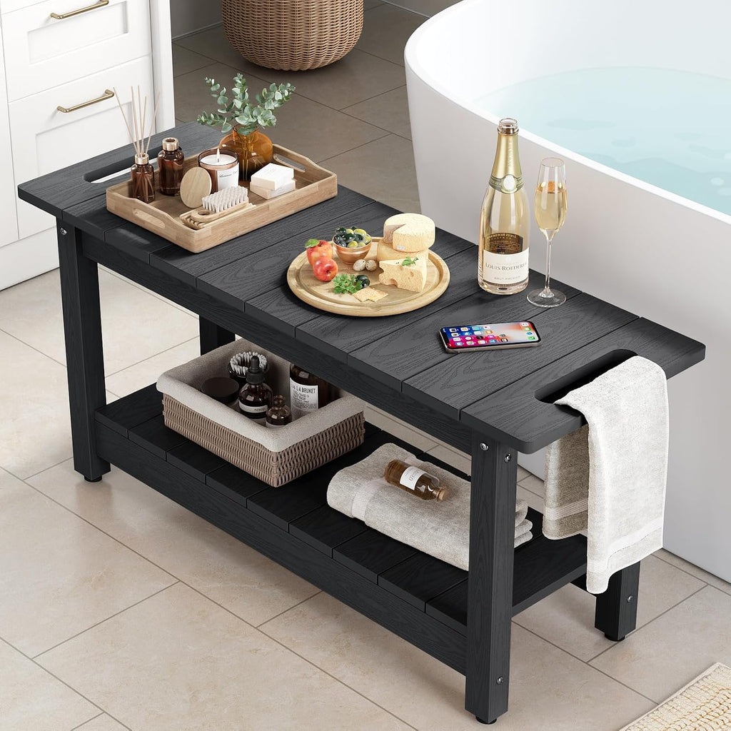 Stoog 30' Shower Bench, Waterproof HIPS Shower Stools with 400 lbs Weight Capacity, Shower Chair for Inside Shower, Non-Slip, Black