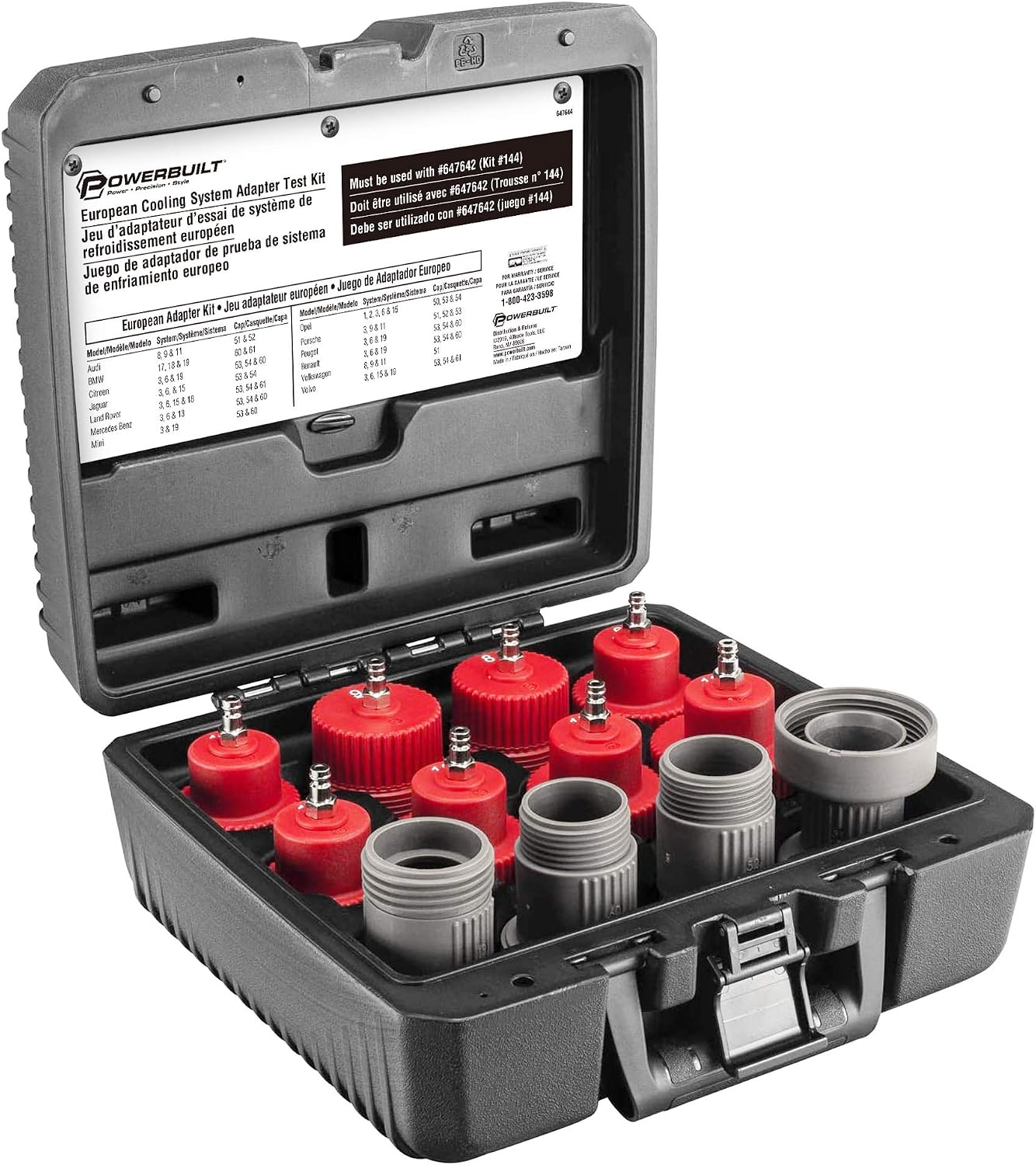 Powerbuilt Cooling System Pressure Tester Adapter Kit for European Vehicles – 12-Piece Set for Audi, BMW, VW, Mercedes & More – Works with Model 647642 Pressure Testing Pump - 647644