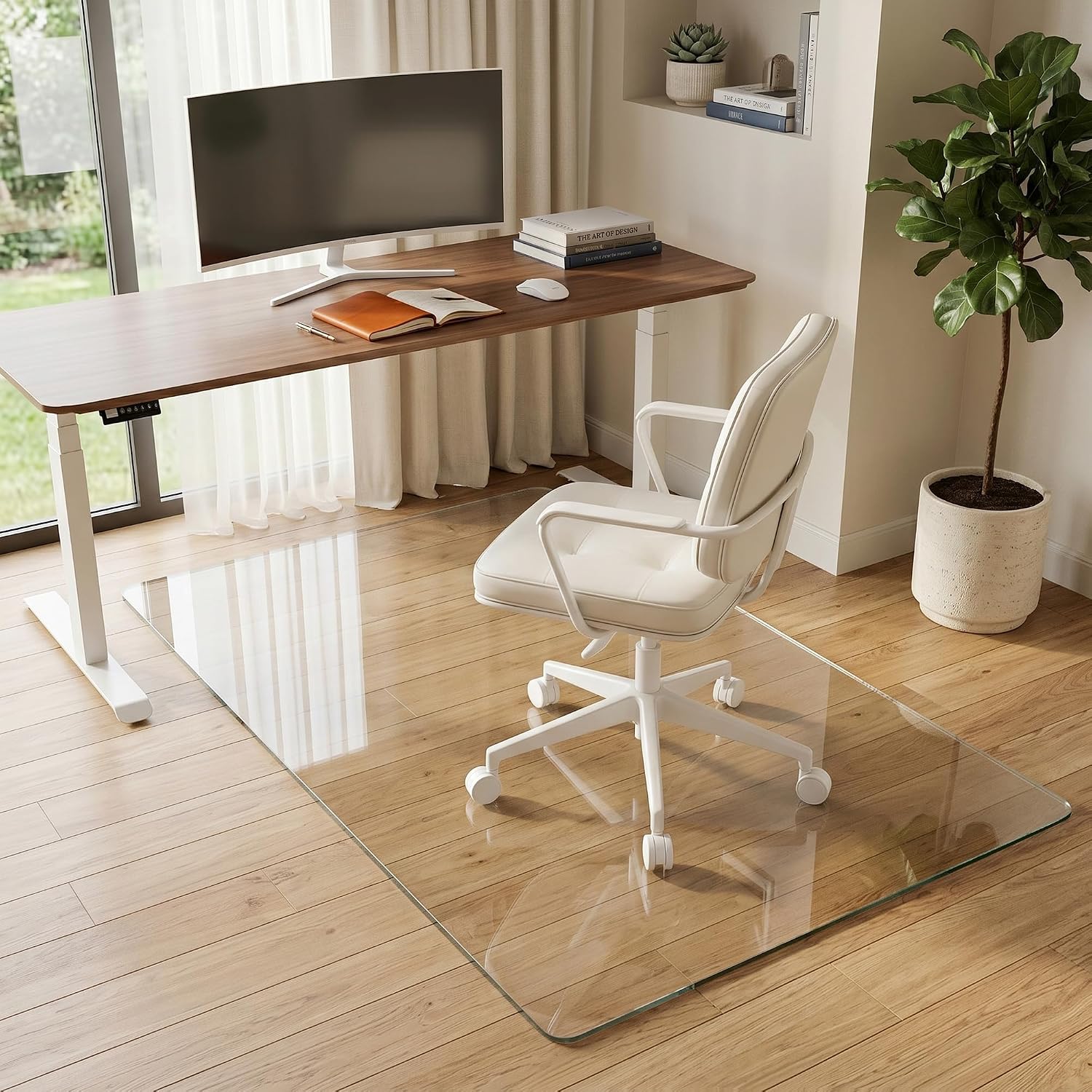 Tempered Glass Chair Mat for Hardwood Floor & Low Pile Carpet, 36' x 55' Heavy Duty Office Chair Mat with Non-Slip Pads, Scratch Resistant Floor Protector for Home Office