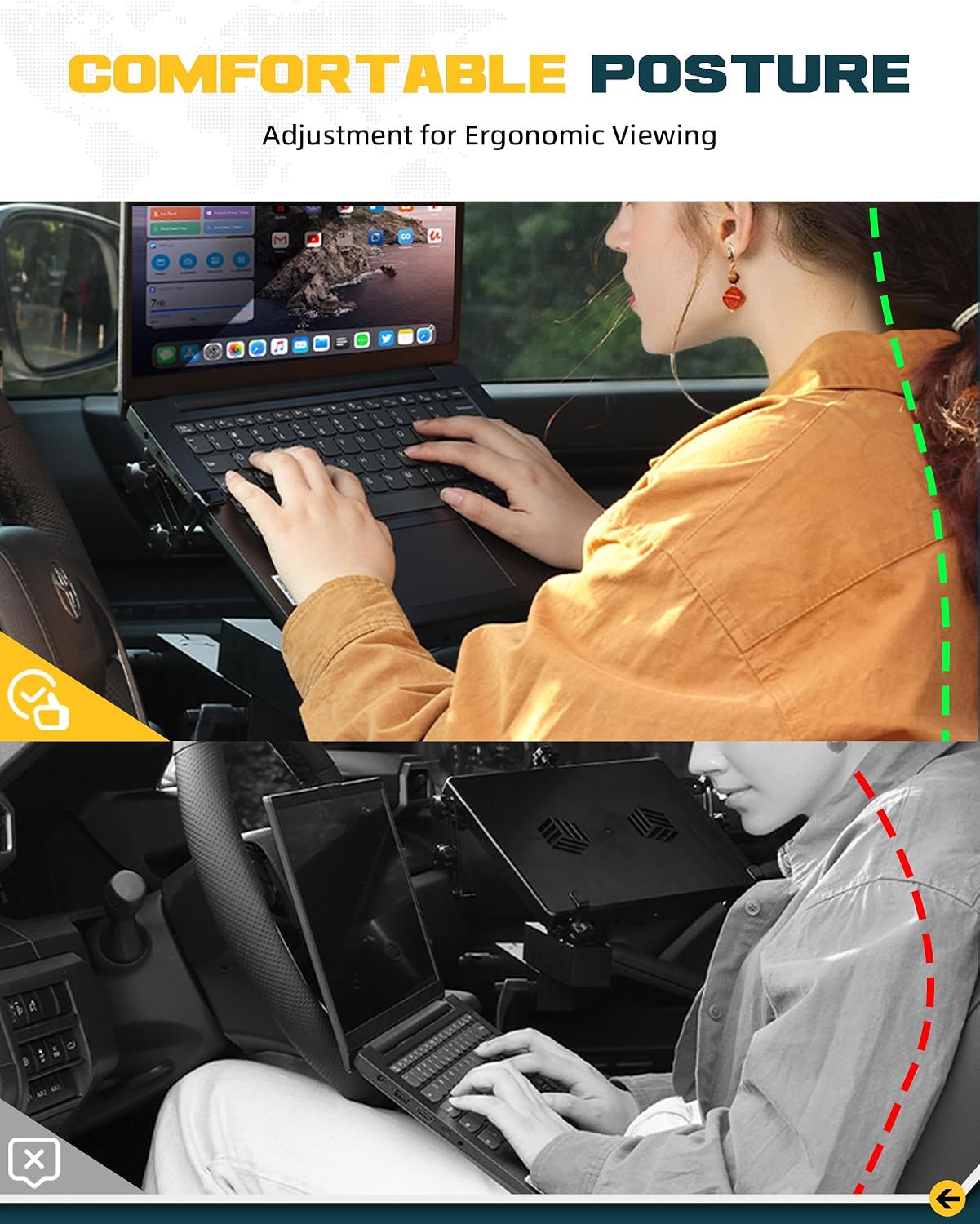 Trumgeta Truck Laptop Mount Fit for 2024 2025 2026 Toyota Tacoma No-Drill Vehicle Laptop Computer Tablet Holder Stand Up to 17' for Passenger Seat