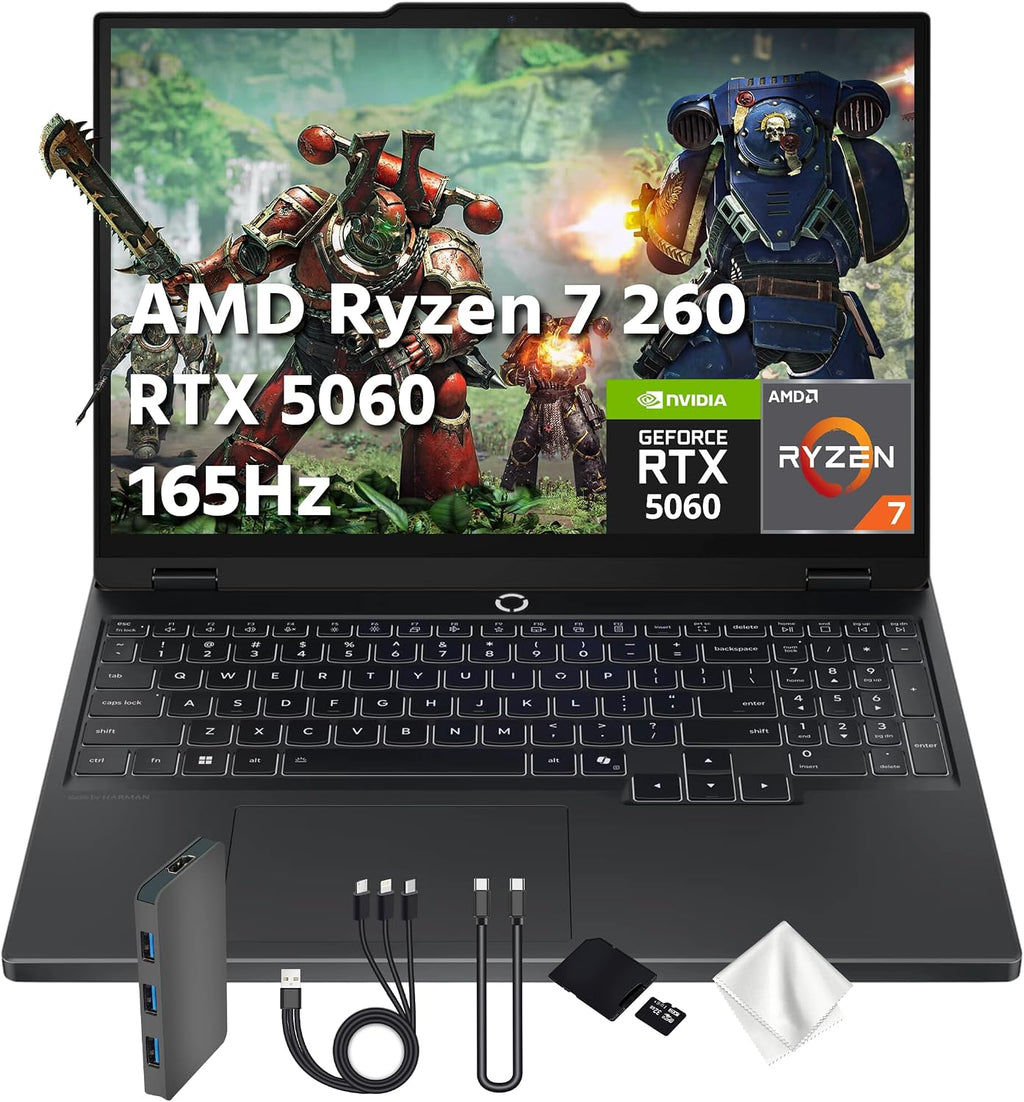 Lenovo Legion 5 15.1' WQXGA 165Hz OLED AI-Powered Gaming Laptop, AMD Ryzen 7 260, GeForce RTX 5060 GDDR7, 16GB DDR5, 1TB SSD, Backlit Keyboard, Wi-Fi, Win 11 Pro, Black, 1TB Docking Station Set