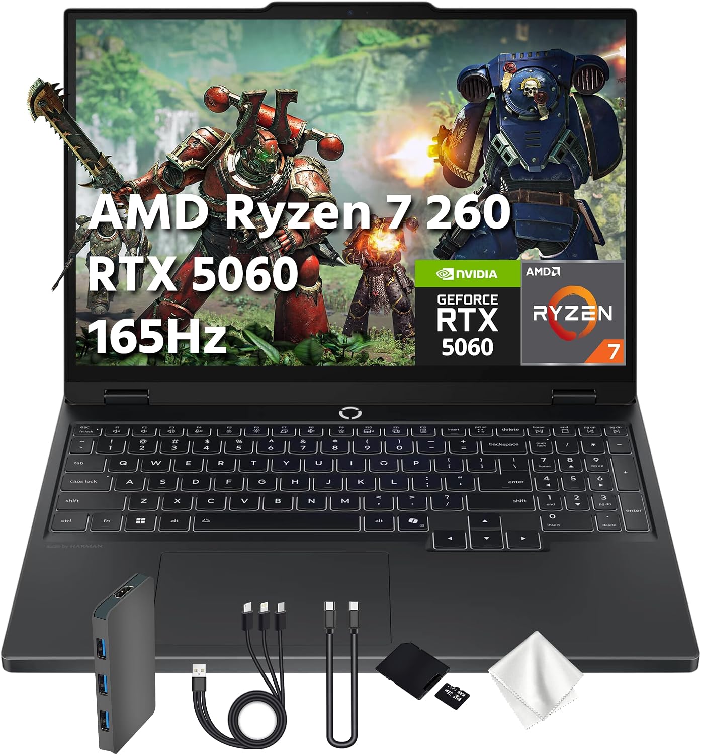 Lenovo Legion 5 15.1' WQXGA 165Hz OLED AI-Powered Gaming Laptop, AMD Ryzen 7 260, GeForce RTX 5060 GDDR7, 16GB DDR5, 1TB SSD, Backlit Keyboard, Wi-Fi, Win 11 Pro, Black, 1TB Docking Station Set