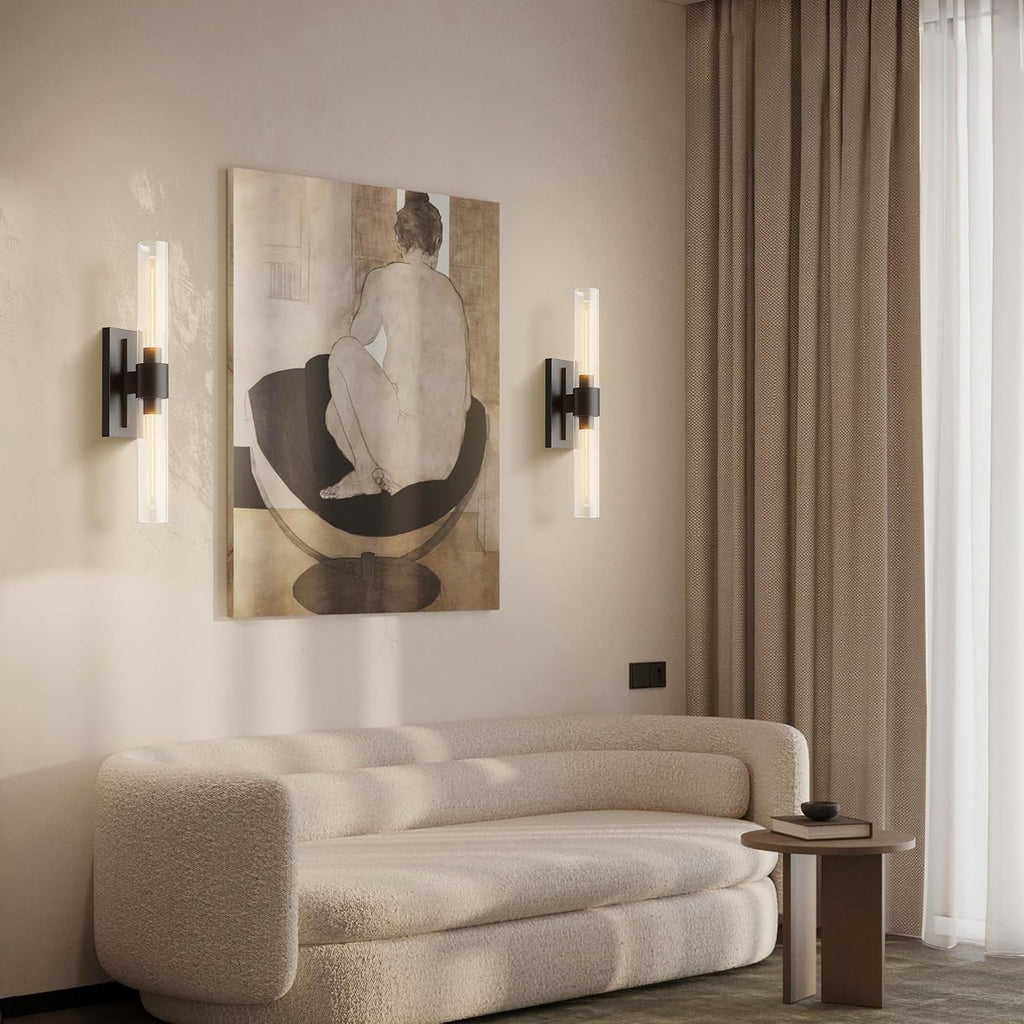 Brass Wall Sconces Set of 2, Bathroom Sconces Wall Lighting, Black Sconces Wall Lighting with Clear Glass Wall Lamp,Wall Mount Lamps Wall Lights for Vanity Light Bedroom Living Room Hallway