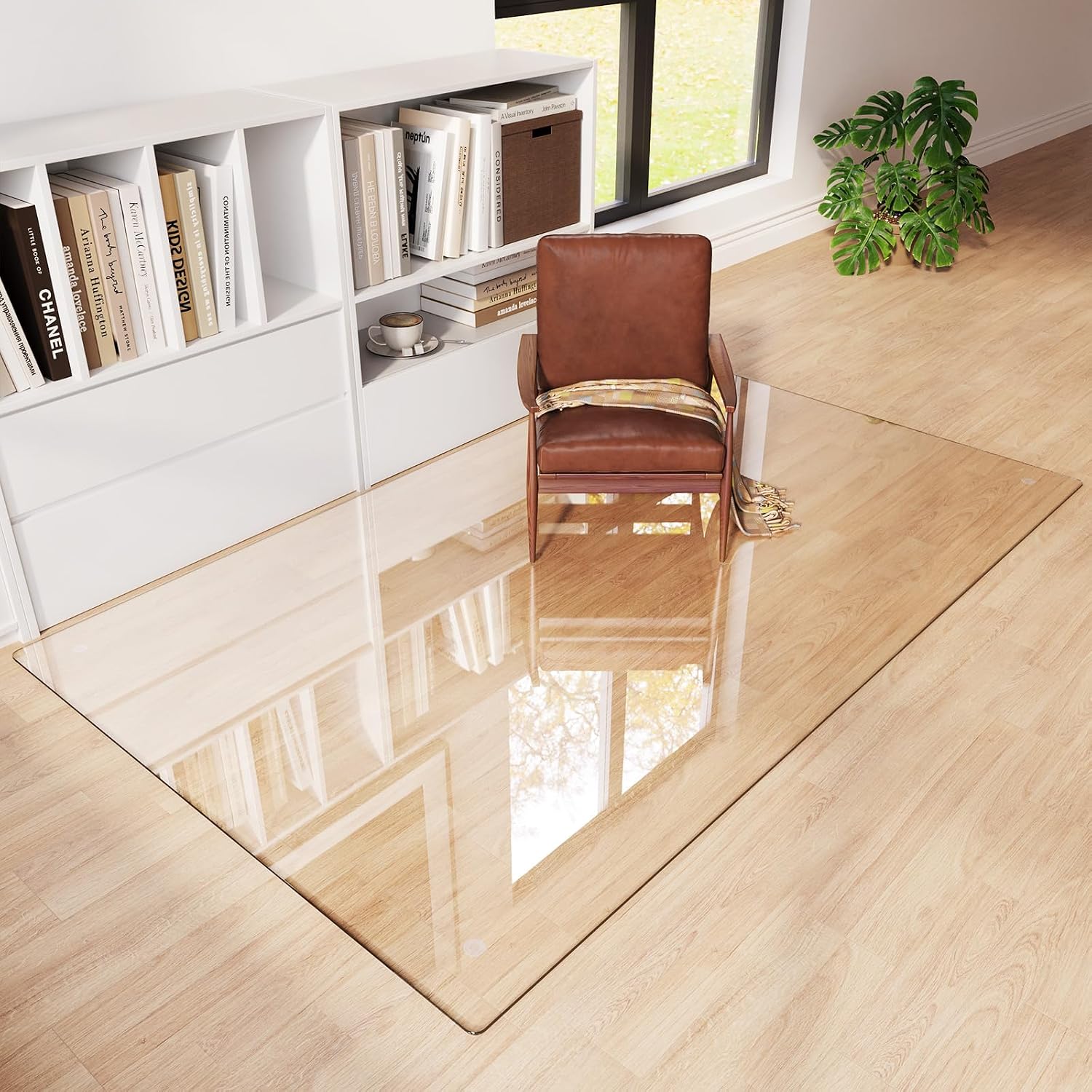 Tempered Glass Chair Mat 80'x48' – Ultra-Clear Office Chair Mat for Hardwood Floors & Low-Pile Carpets – Heavy-Duty 0.2' Scratch-Resistant Surface with Non-Slip Pads – Supports 1,000 lbs