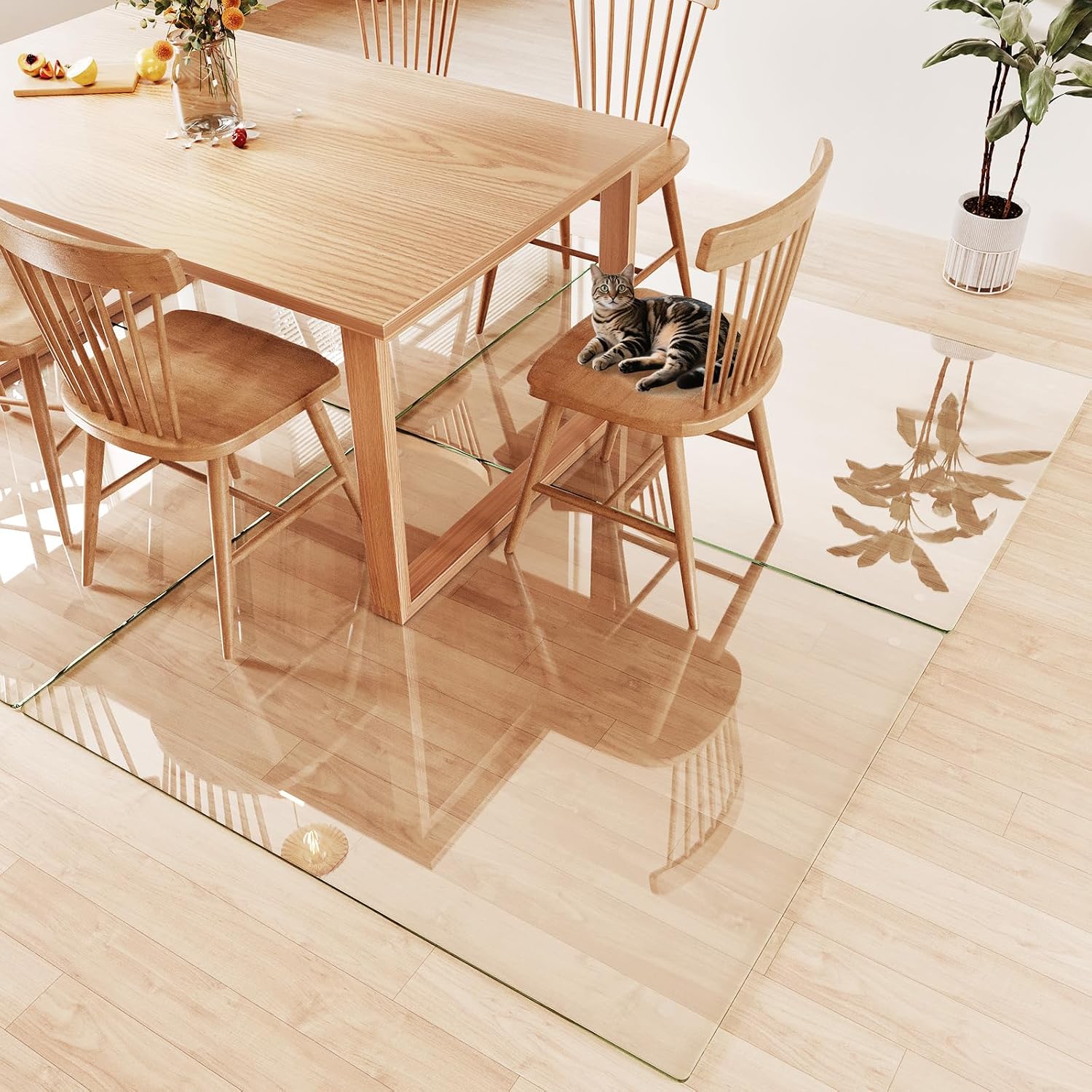 Tempered Glass Chair Mat 60'x48' – Ultra-Clear Office Chair Mat for Hardwood Floors & Low-Pile Carpets – Heavy-Duty 0.2' Scratch-Resistant Surface with Non-Slip Pads – Supports 1,000 lbs