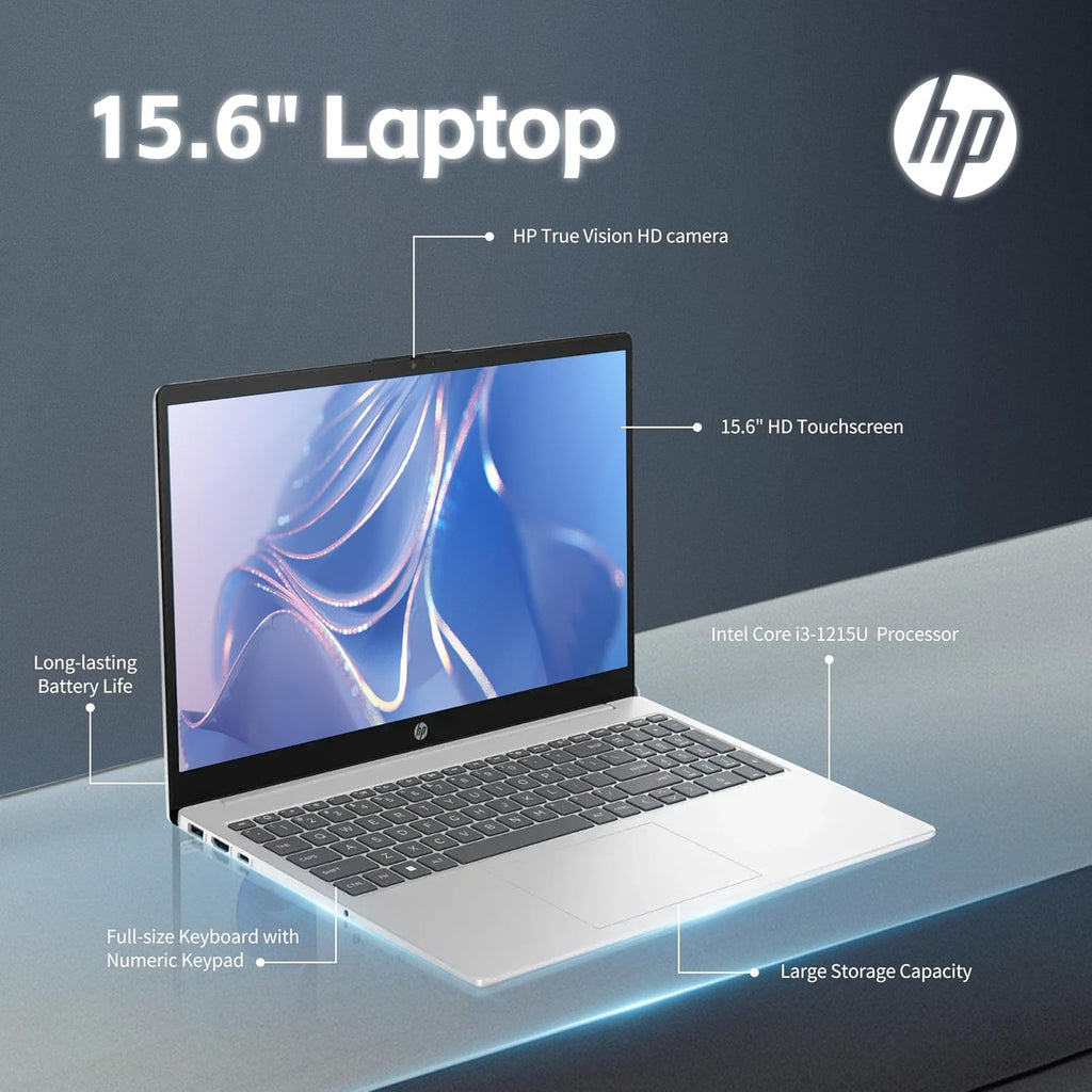 HP 15.6 inch Touch-Screen Laptop, Intel i3 Processor Up to 4.4 GHz, 16GB RAM, 1TB SSD, Intel UHD Graphics, Windows 11 Home, Webcam, Wi-Fi, Bluetooth, Natural Silver, Alpacatec Accessory