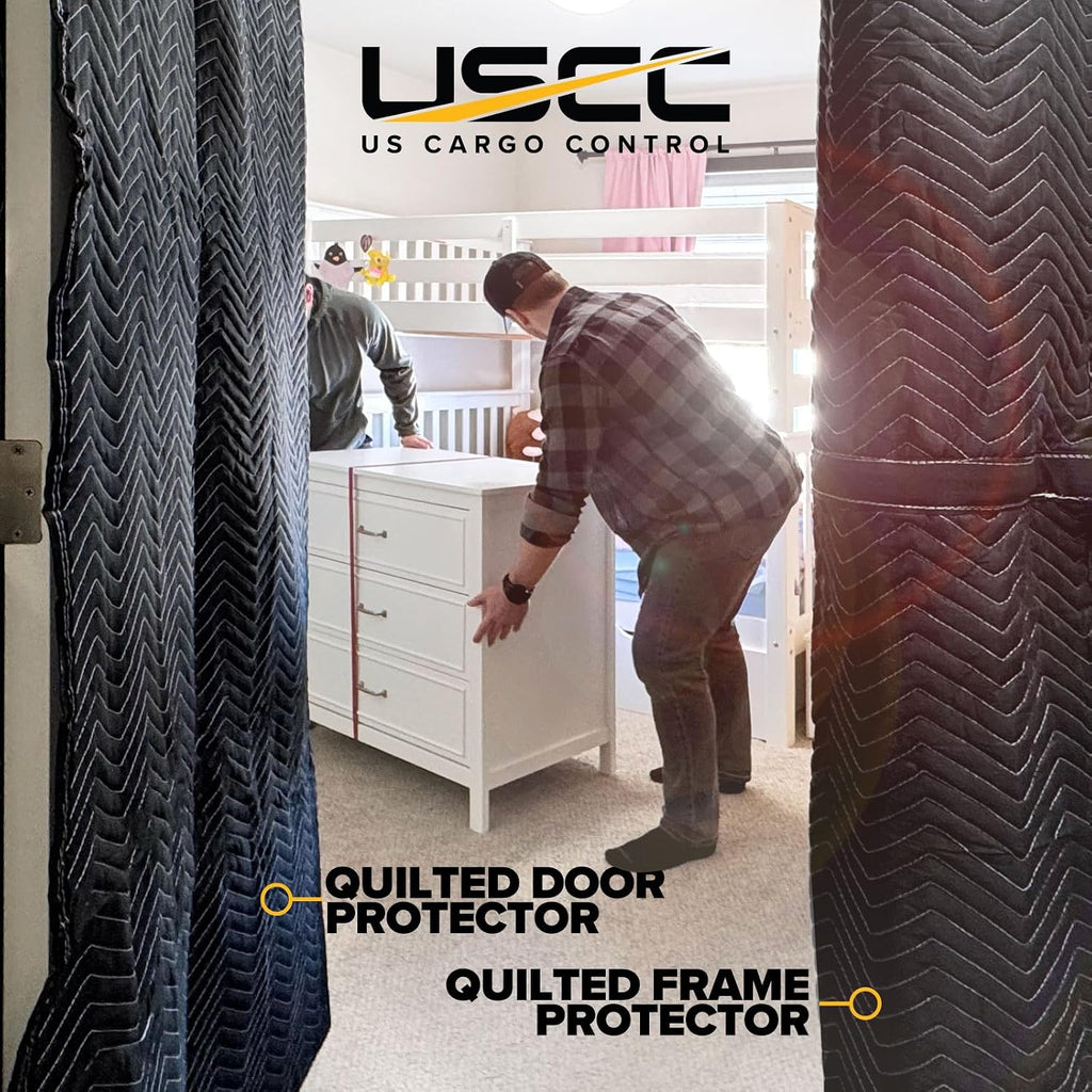 US Cargo Control Quilted Door Covers 39' x 79' (6-Pack), Padded Door Cover with Hook and Loop Straps, Cotton/Polyester Quilted Furniture Pads for Moving, Reusable, Interior and Exterior Use