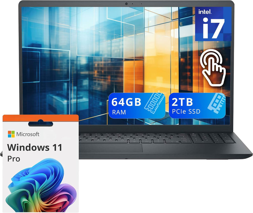Dell Inspiron 15 3530 15.6' FHD Touchscreen Laptop, Intel i7-1355U, 64GB DDR4 RAM, 2TB PCIe SSD, Intel UHD Graphics, Number Pad, Wi-Fi 6, HD Camera, Windows 11 Pro, Black