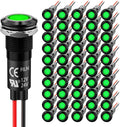 50PCS 12mm (1/2') Green LED Indicator Light Waterproof Metal Signal Lamp 5V 12V 24V IP67 Pilot Dash Head for Car Industrial Equipment Light (12V-Black Shell Green 50PCS)