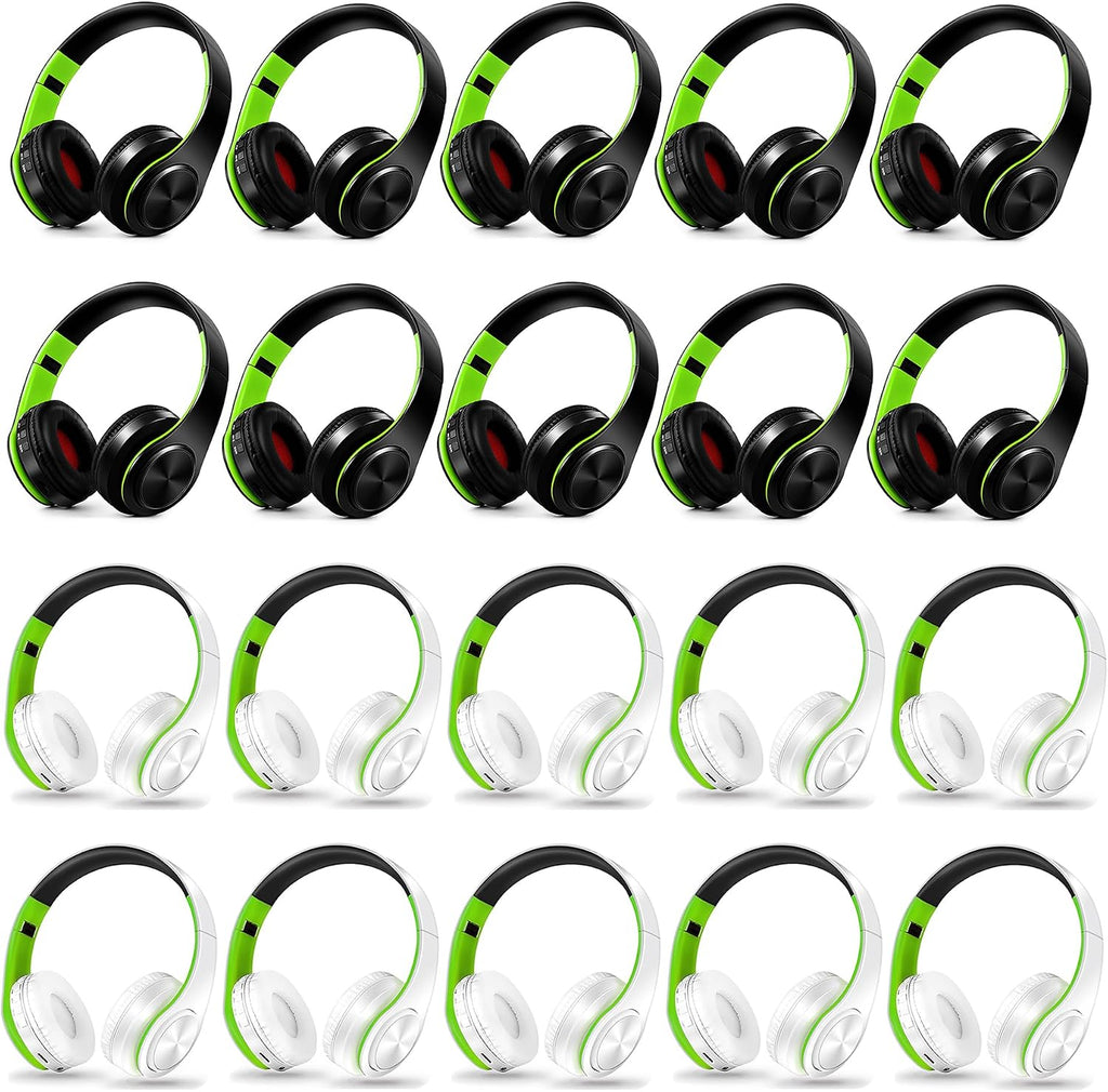 Bluetooth Headphones, Chat- Comfortable Over Ear Stereo Headphsets with Mic, Soft Earmuffs/Foldable/SD/TF, 20H Playtime, Great for Music/OFC/Tour/Gym/Game (20pcs Green Colors)