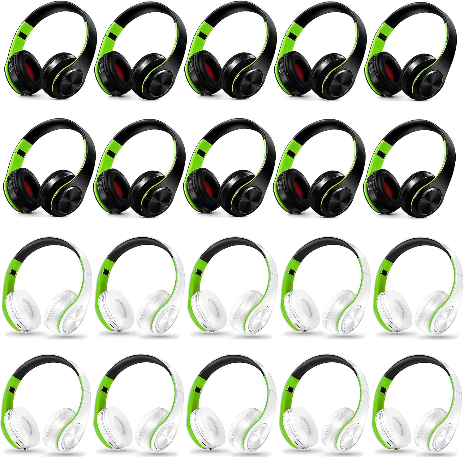 Bluetooth Headphones, Chat- Comfortable Over Ear Stereo Headphsets with Mic, Soft Earmuffs/Foldable/SD/TF, 20H Playtime, Great for Music/OFC/Tour/Gym/Game (20pcs Green Colors)