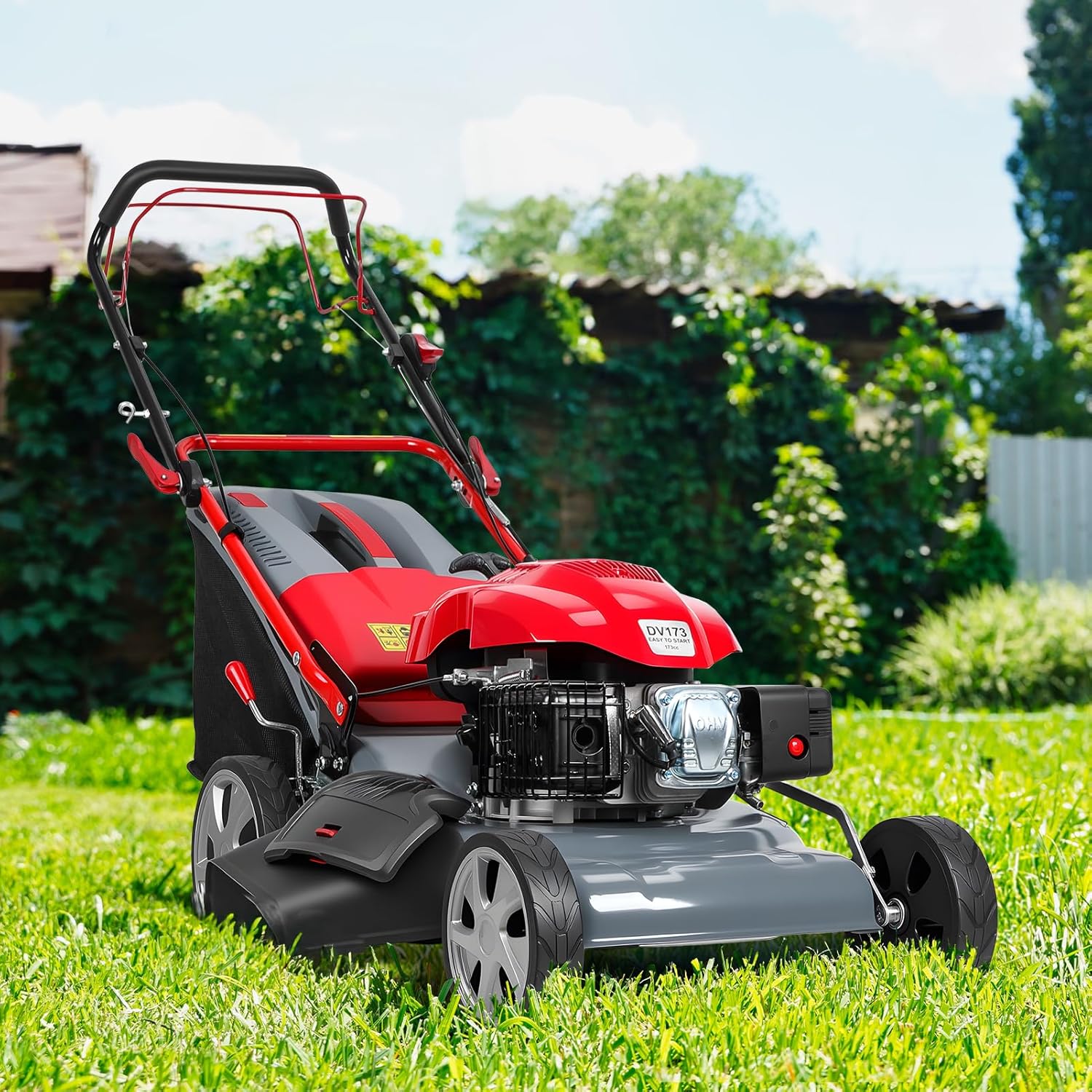 Self Propelled Lawn Mower 20-Inch with 60L Grass Bag - 173cc Gas Engine for Hills & Thick Grass 3-in-1 Mulch Bag Side-Discharge Rear Wheel Drive for Uneven Yards Lawn Care (173CC)