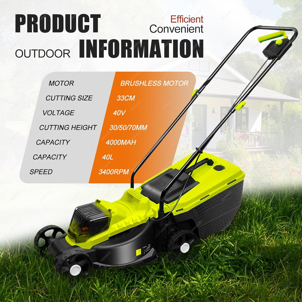 1600W Electric Lawn Mower for Yards,40V Self-Propelled Lawn Mower Cordless with 3-Position Height Adjustment,4.0Ah Lithium Battery,Lawn Dethatcher for Lawns & Garden,45Min Runtime,4 batteries