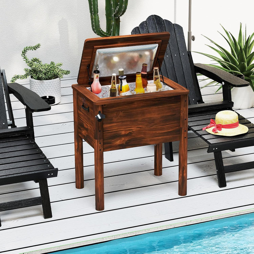 Moccha 54-Quart Wooden Patio Cooler - Outdoor Beverage Cooler w/Bottle Opener, 3-Layer Insulation, Drainage Cap, Pine Wood Ice Chest for Parties, Backyard, Poolside, Deck & BBQ Bar Drink