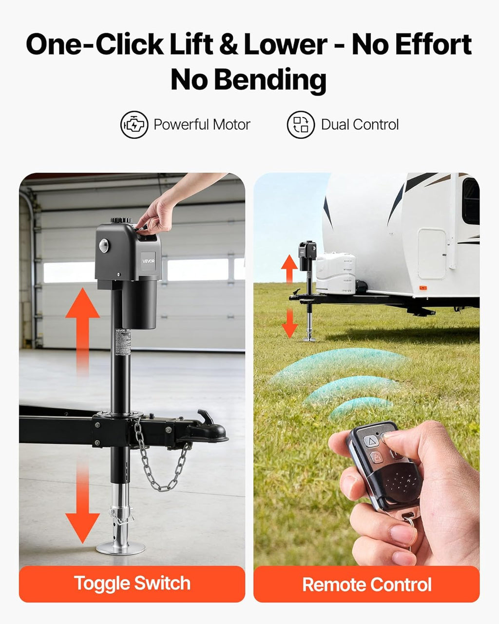 VEVOR Electric Trailer Jack, 7500 lbs Capacity, Electric Power Tongue Jack with Waterproof Protective Cover & LED Light for Travel Trailer, Camper, RV, 9.84-33.85 in Lift, 12V DC with Wiring, Black