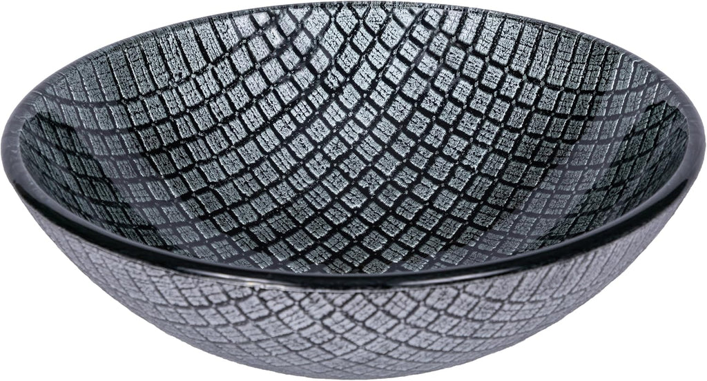 Eden Bath Silver & Black Squares Round Glass Sink Bowl Bathroom Vessel Sink for Vanity Top