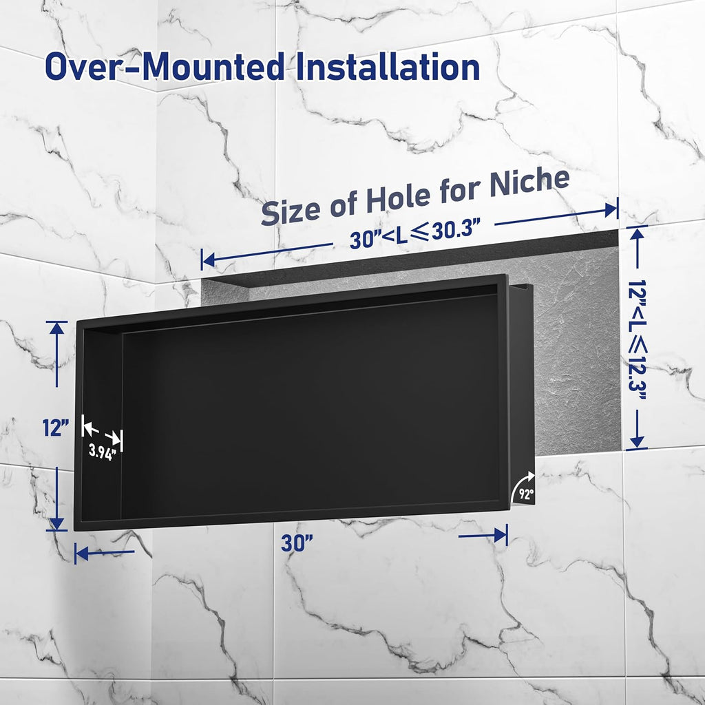 Led Shower Niche 30' X 12' Matte Black 304 Stainless Steel with Lighting Waterproof No Tile Need Shower Shelf for Bathroom Recessed Wall Shelf Horizontal Niche