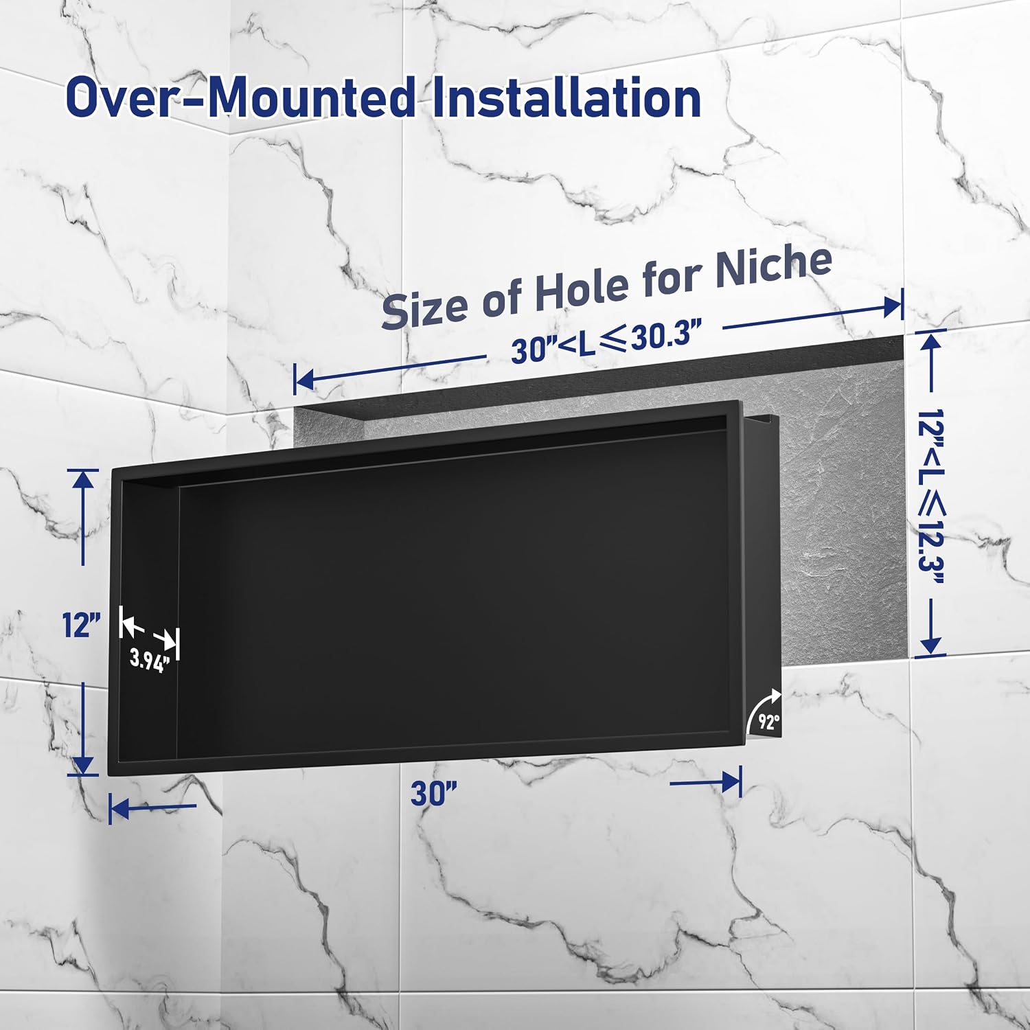 Led Shower Niche 30' X 12' Matte Black 304 Stainless Steel with Lighting Waterproof No Tile Need Shower Shelf for Bathroom Recessed Wall Shelf Horizontal Niche