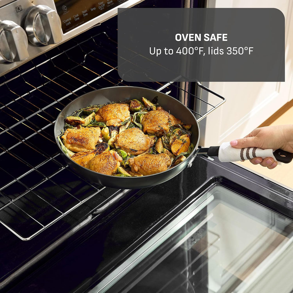 T-Fal Ultimate Hard Anodized Ceramic Nonstick 8 Piece Cookware Set, Oven Safe Up to 400°F, Dishwasher Safe, Pots and Pans Set, Includes Frying Pans, Saucepan, Cooking Utensils, Stone