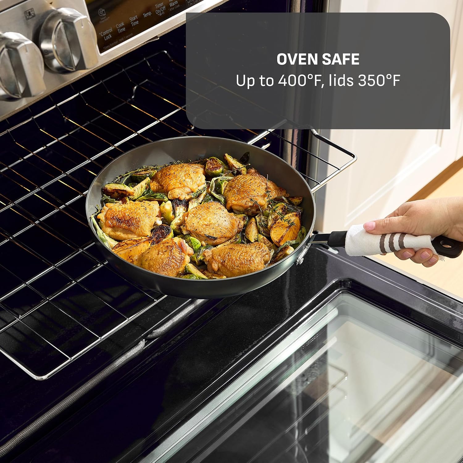 T-Fal Ultimate Hard Anodized Ceramic Nonstick 8 Piece Cookware Set, Oven Safe Up to 400°F, Dishwasher Safe, Pots and Pans Set, Includes Frying Pans, Saucepan, Cooking Utensils, Stone