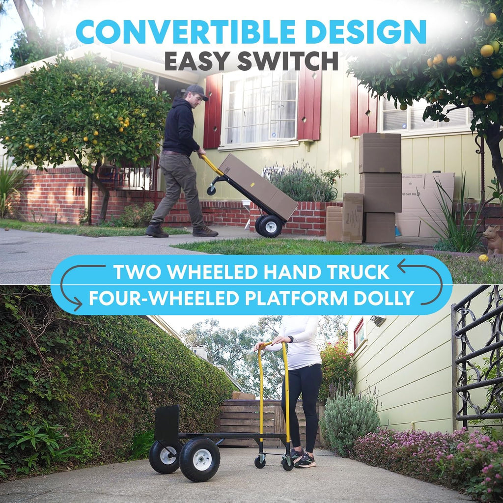 Simpli-Magic 2 in 1 Convertible Hand Truck and Dolly, 800LBS – Heavy-Duty Moving Dolly Cart with 10' Flat Free Rubber Wheels & Handle