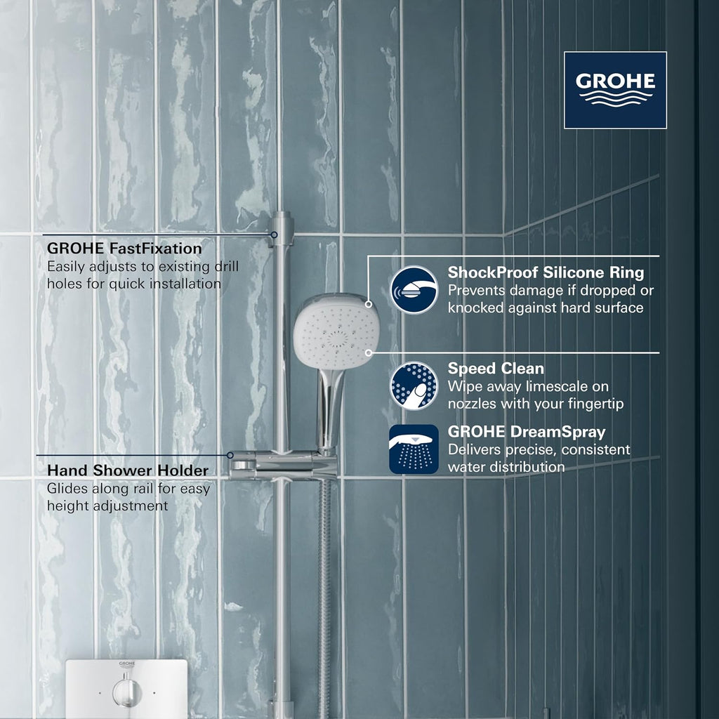 GROHE 269062432 Tempesta 24-Inch Shower Rail Set, 3-Spray, Square, 1.75 GPM, Matte Black
