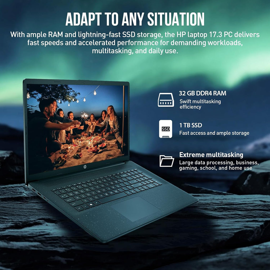 HP 17 Inch Laptop Computer, 17.3' FHD IPS Large Screen Business Laptop, Windows 11 Pro, Intel Core i5 (10-Cores) |10-Key Number Pad | Wi-Fi 6 | 64GB RAM, 1TB SSD | Black