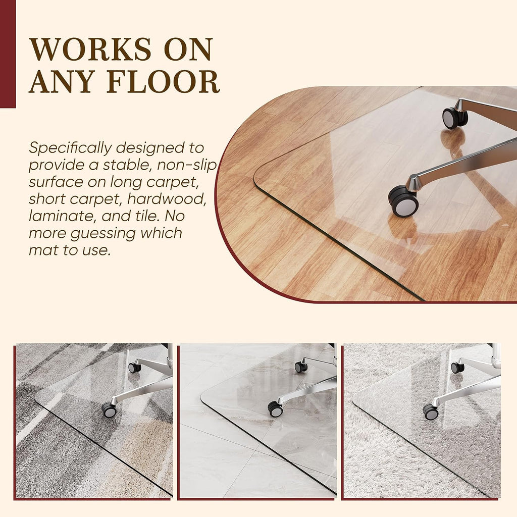 Tempered Glass Chair Mat for Hardwood Floor & Low Pile Carpet, 40' x 60' Heavy Duty Office Chair Mat with Non-Slip Pads, Scratch Resistant Floor Protector for Home Office