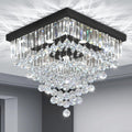 Luxury 20' Square K9 Crystal Flush Mount Chandelier, Modern Black 6-Light LED Ceiling Light, Dimmable Chandeliers Fixture for Dining Room, Living Room, Bedroom, Entryway