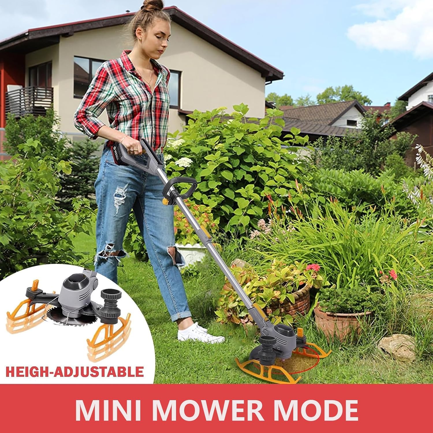 Cordless Weed Wacker & Edger, 3-in-1 Weed Trimmer Battery Operated, Electric Grass Edger Trimmer with 3 Cutting Blade Types, Lawn Mower for Patio Lawn Garden