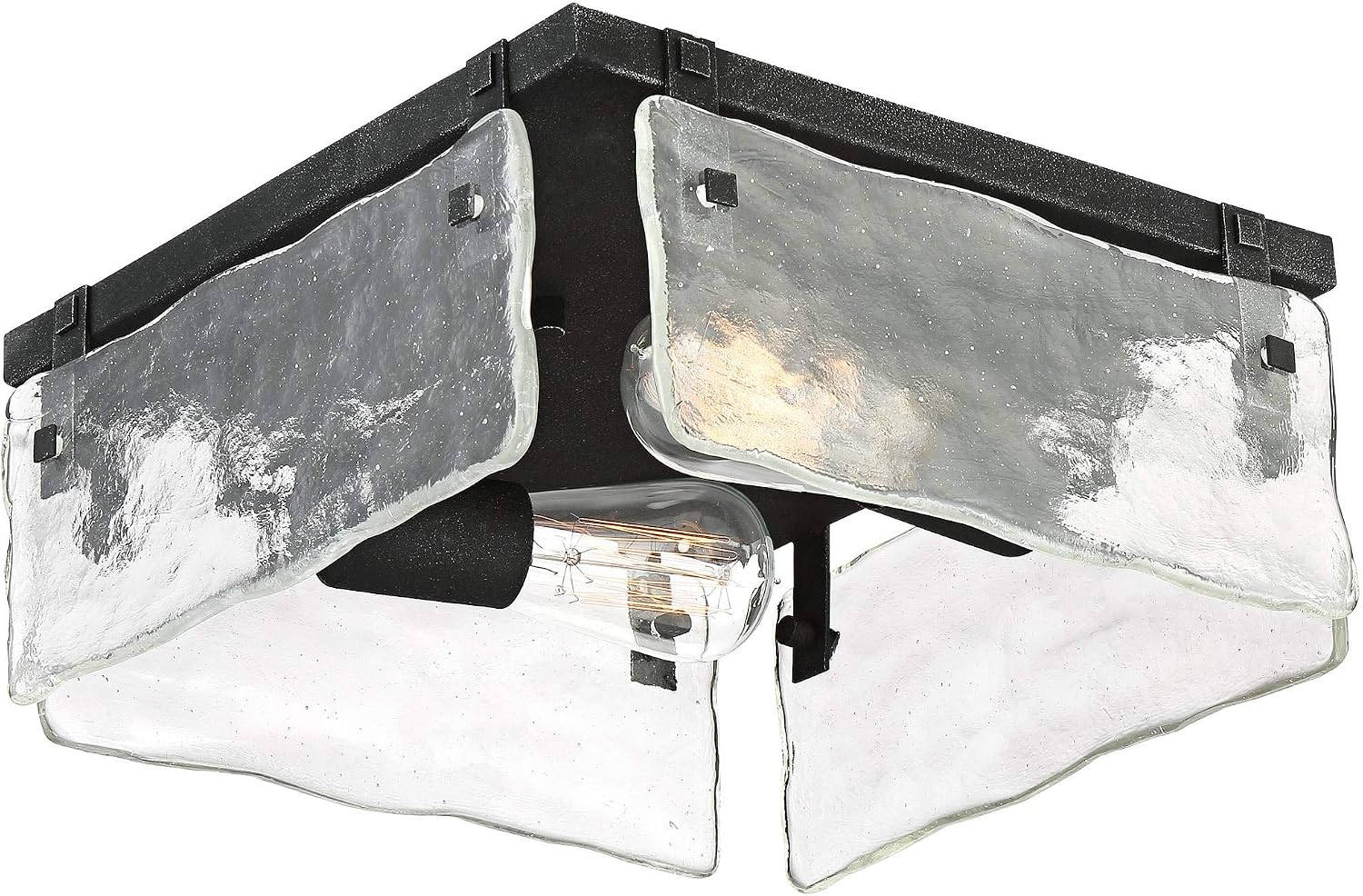 360 Lighting Cassington Rustic Farmhouse Ceiling Light Flush-Mount Fixture 11 3/4' Wide Washed Black Hand Blown Glass Panels for Bedroom Kitchen Living Room Hallway Dining Bathroom House