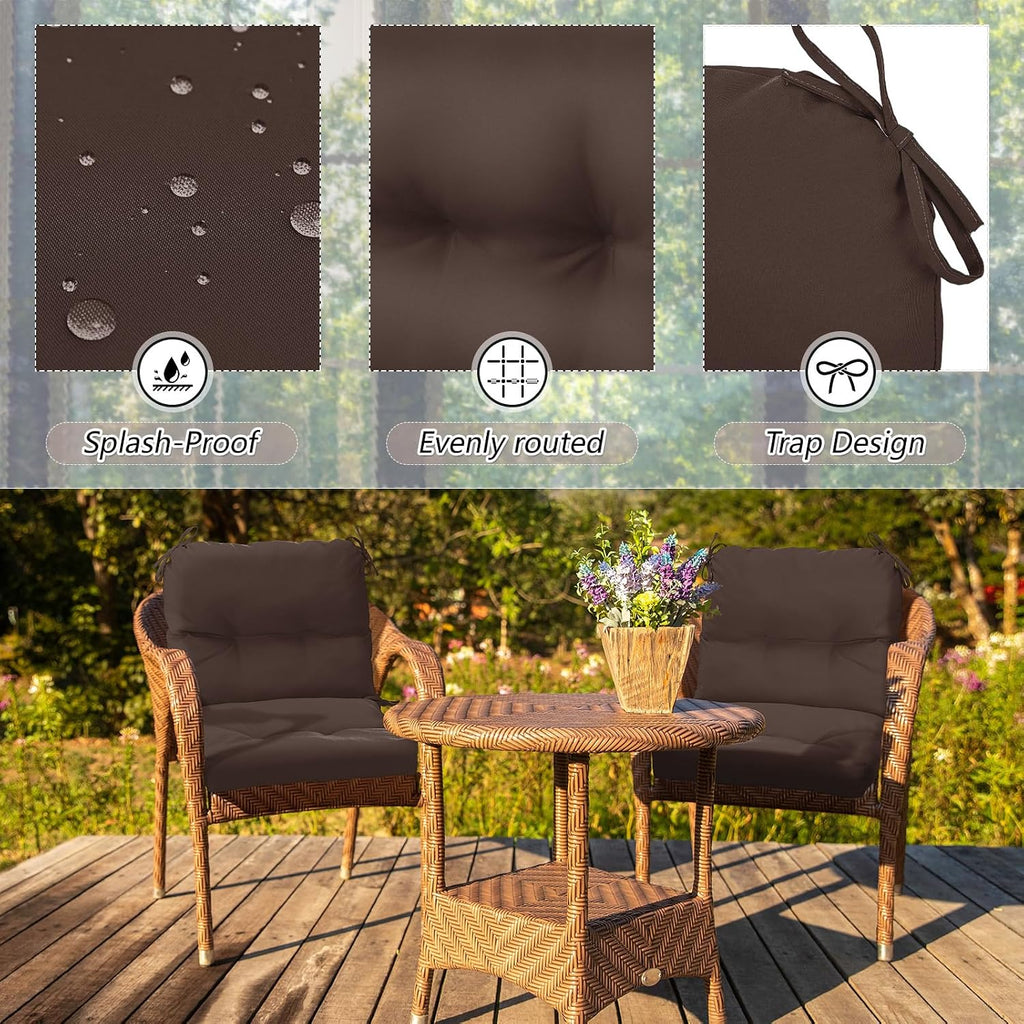 Geetery Outdoor Chair Cushions Set of 4 High Back Patio Furniture Replacement Seat Pads with Ties 42x21x4' for Lawn Porch Wicker Rocking Dining Chairs Weather Resistant Fade Resistant(Dark Brown)