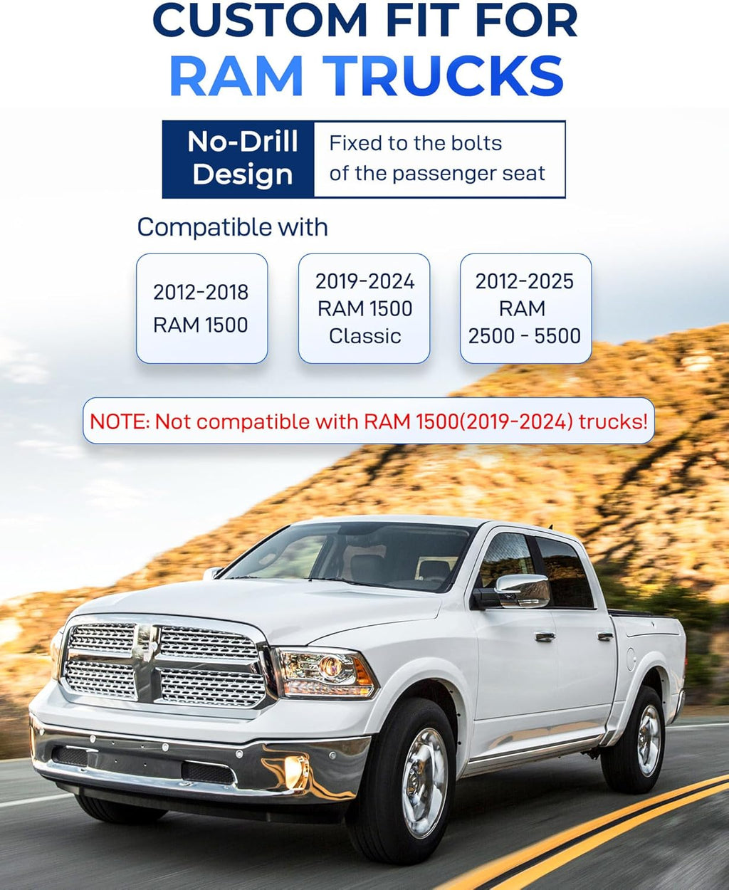 Truck Laptop Mount Fit for 2012-2025 Dodge Ram 1500 2500 3500 4500 5500, No-Drill Vehicle Computer Mount for Truck
