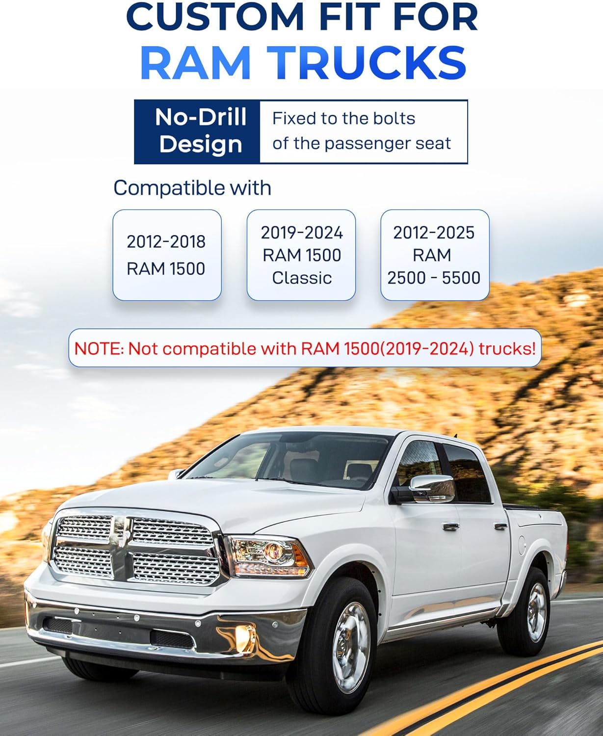 Truck Laptop Mount Fit for 2012-2025 Dodge Ram 1500 2500 3500 4500 5500, No-Drill Vehicle Computer Mount for Truck