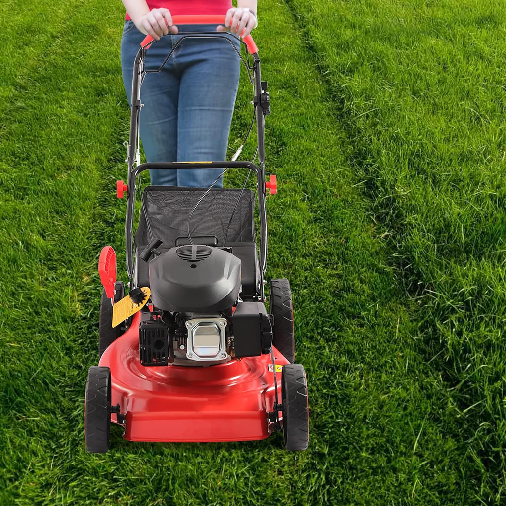 Gas Powered Lawn Mower Self Propelled, 3-in-1 w/Bag 20-inch & 173CC Gas Mower, 8 Adjustable Heights, 4-Stroke Engine 6.0HP Gas Lawn Mower for All Lawn Planting Weeding