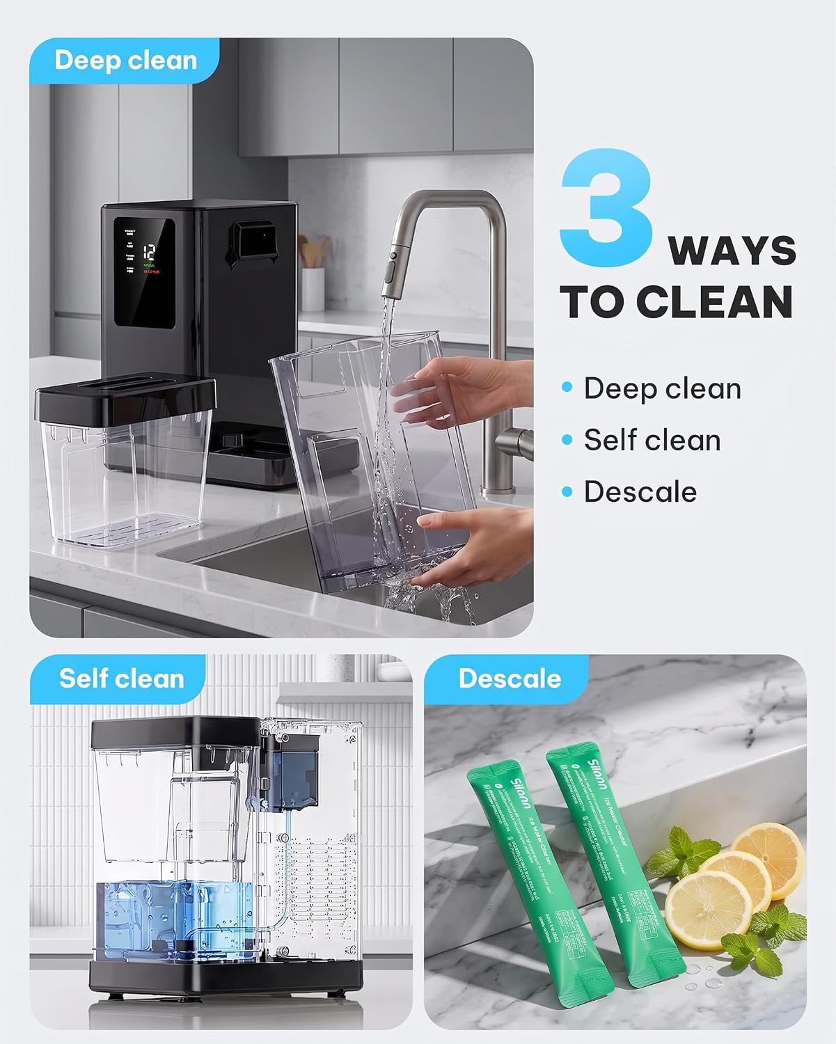 Silonn Countertop Nugget Ice Maker, 40 Lbs Daily Ice Production with 3L Removable Water Tank, Self-Cleaning Pebble Ice Machine, 12H Timer, Quiet 40 dB Operation for Home, Office & Parties