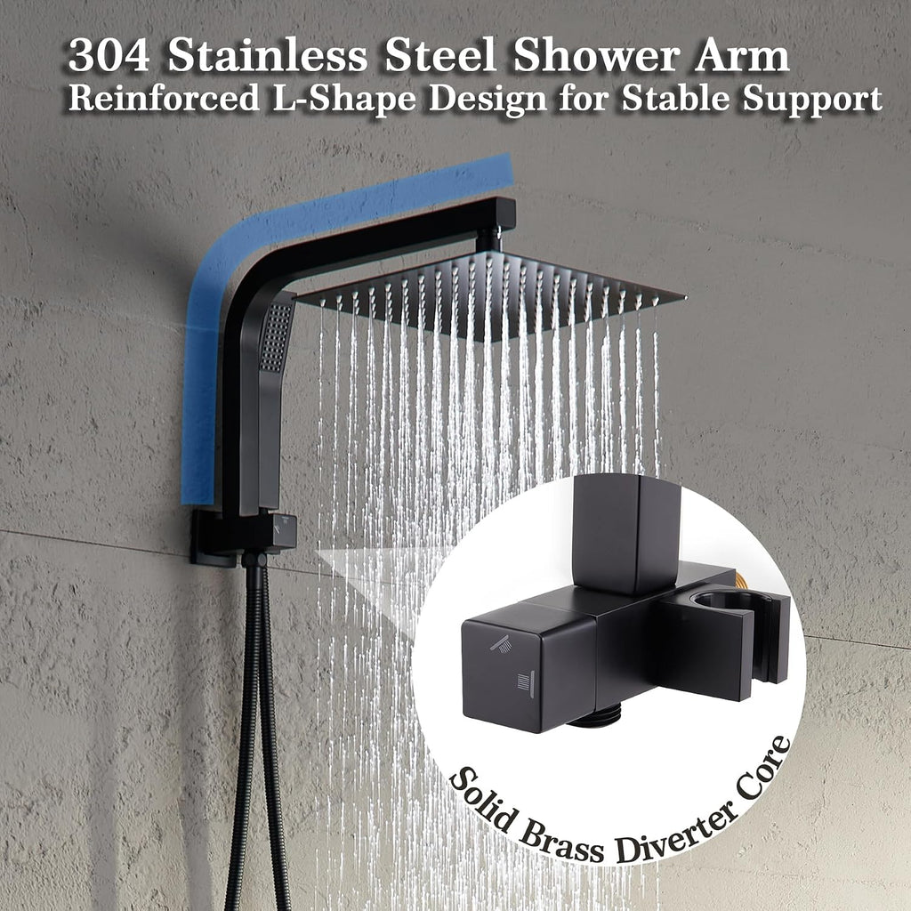 Black Shower Head and Handle Set, Shower Faucet Set with 10 Inch Rain Shower Heads with Handheld Spray Combo, Rainfall Bathroom Shower System Rain Shower Head and Handle Set