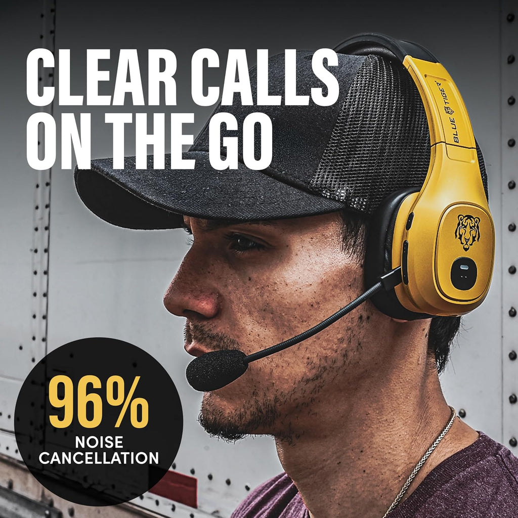 Blue Tiger Storm Gold - Premium Trucker Bluetooth Headset-Wireless Noise Canceling Mono Headset with Mic -High-Fidelity Sound, 30-Hour Talk Time, USB-C Charging - for Truck Drivers, Bluetooth 5.0