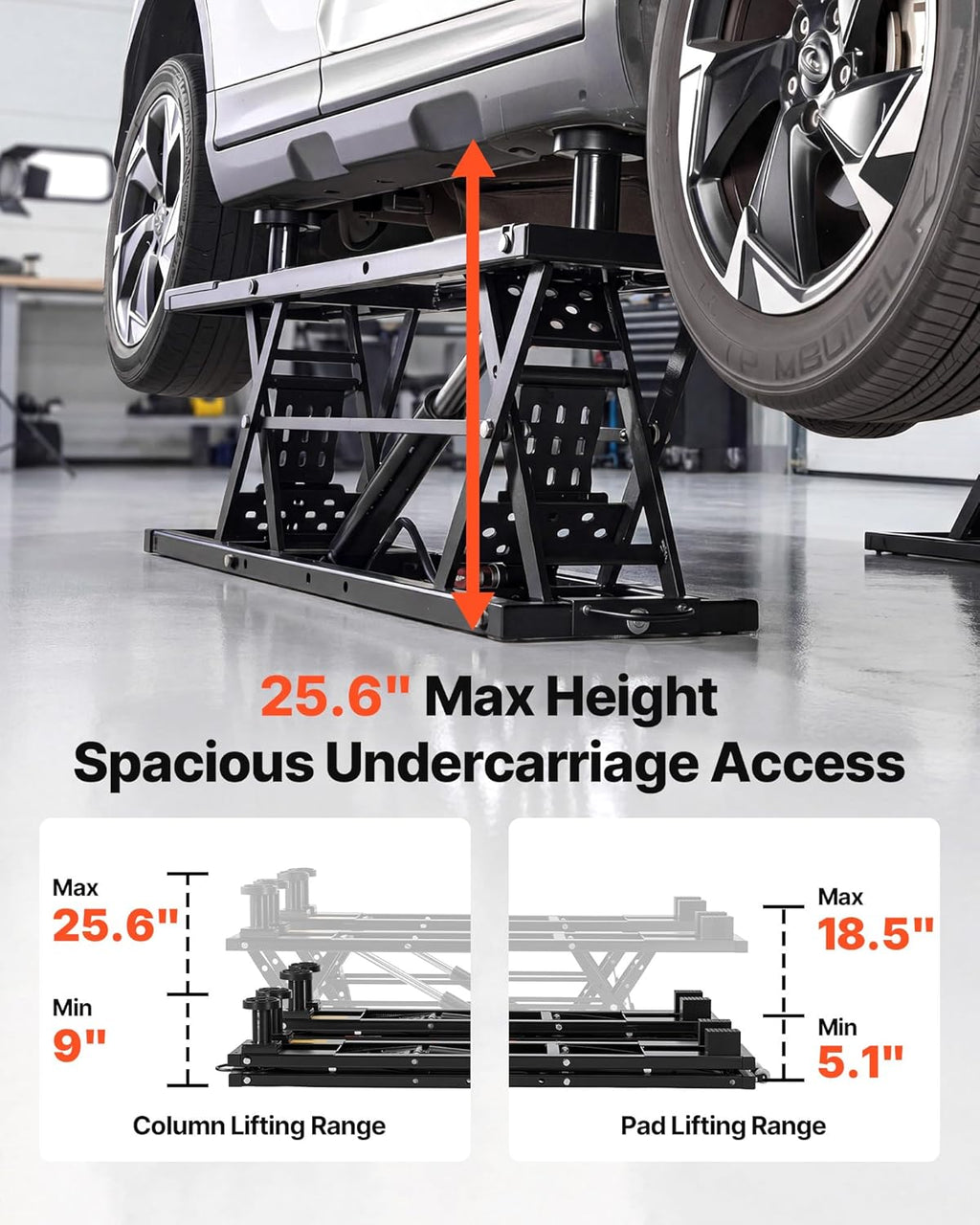 VEVOR Portable Car Lift, 5000 lbs Capacity, Heavy Duty Quick Lift with 25.6' Max Height, Pneumatic Pump, Wheels, 4 Rubber Pads & 4 Lifting Columns for Cars, Compact SUVs, Mini Trucks, Garage or Shop