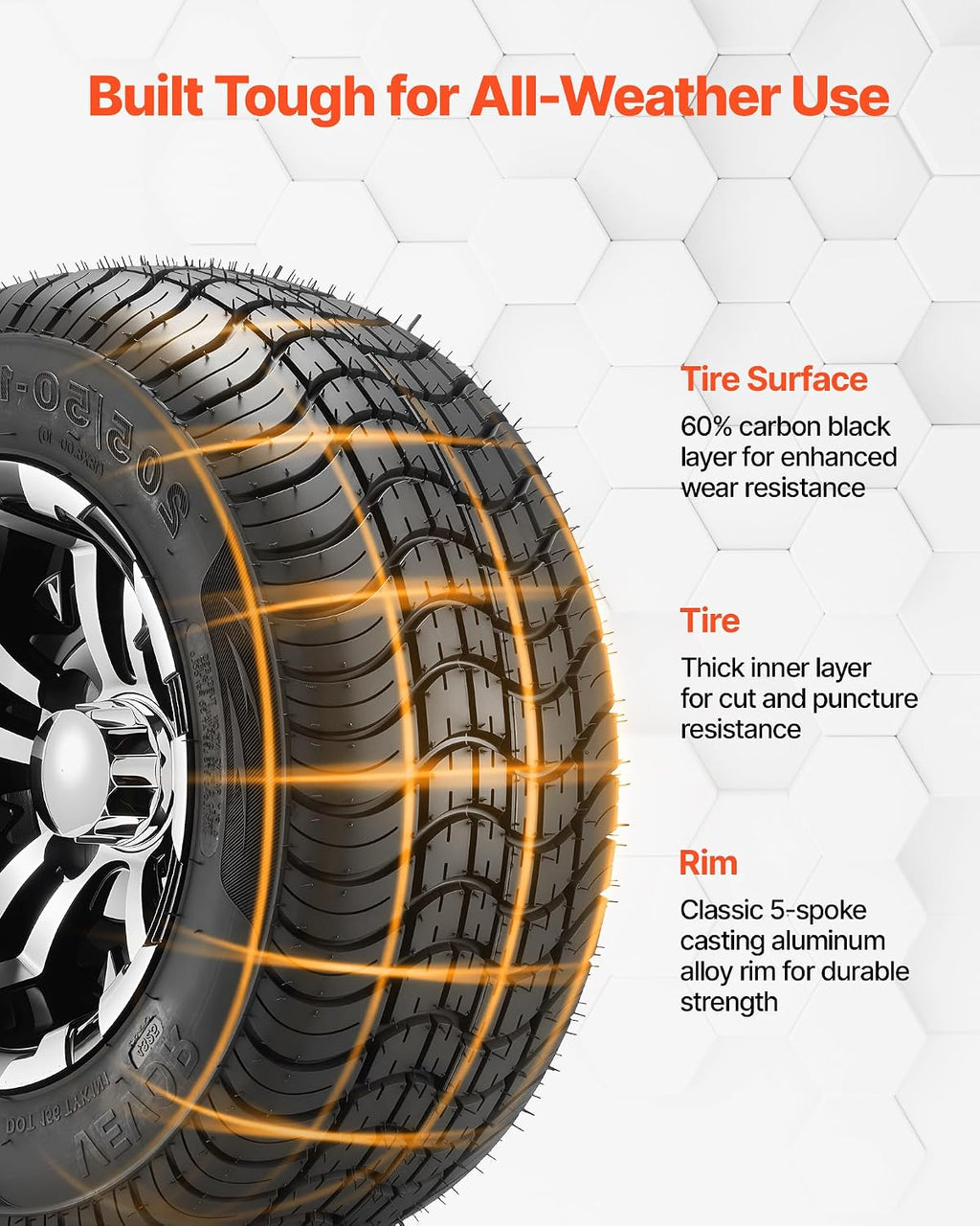 VEVOR Golf Cart Wheels, 10' 205/50-10 Black Aluminum Alloy Golf Cart Tires and Wheels Combo (Set of 4) Fit Club Car, EZGO, Yamaha, 4 Ply Rubber 4-Lug Lawn Mower Tires & Rims, 675 lbs Load, All-Terrain
