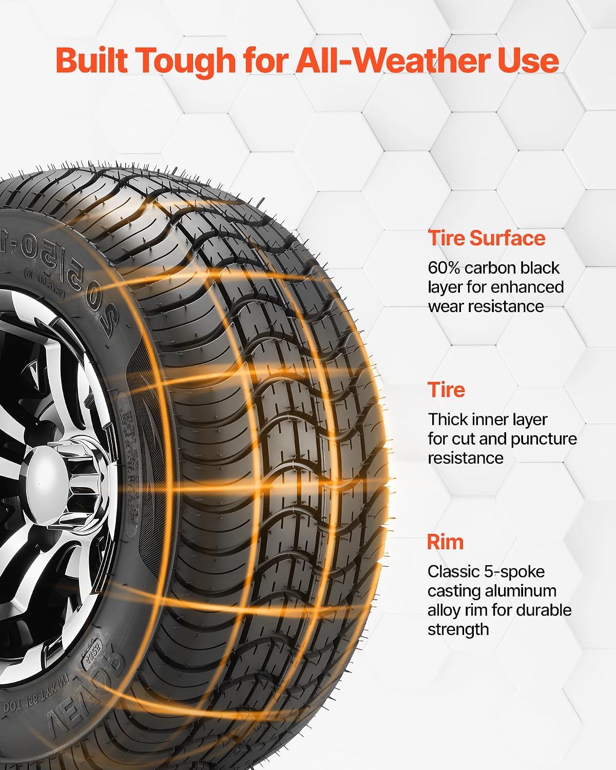 VEVOR Golf Cart Wheels, 10' 205/50-10 Black Aluminum Alloy Golf Cart Tires and Wheels Combo (Set of 4) Fit Club Car, EZGO, Yamaha, 4 Ply Rubber 4-Lug Lawn Mower Tires & Rims, 675 lbs Load, All-Terrain